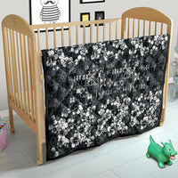 Black Hawaiian Tapa Tribal Hibiscus Quilt