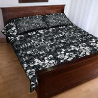 Black Hawaiian Tapa Tribal Hibiscus Quilt Bed Set