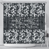Black Hawaiian Tapa Tribal Hibiscus Shower Curtain