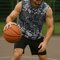 Black Hawaiian Tapa Tribal Hibiscus Sleeveless Hoodie