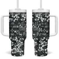 Black Hawaiian Tapa Tribal Hibiscus Tumbler With Handle