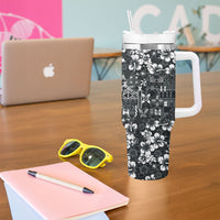 Black Hawaiian Tapa Tribal Hibiscus Tumbler With Handle