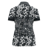 Black Hawaiian Tapa Tribal Hibiscus Women Polo Shirt