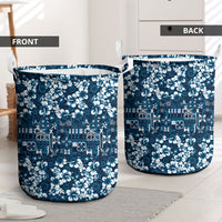 Blue Hawaiian Tapa Tribal Hibiscus Laundry Basket