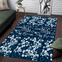 Blue Hawaiian Tapa Tribal Hibiscus Area Rug