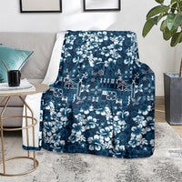 Blue Hawaiian Tapa Tribal Hibiscus Blanket