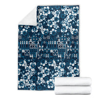 Blue Hawaiian Tapa Tribal Hibiscus Blanket