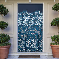 Blue Hawaiian Tapa Tribal Hibiscus Door Cover