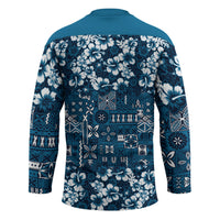 Blue Hawaiian Tapa Tribal Hibiscus Hockey Jersey