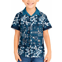 Blue Hawaiian Tapa Tribal Hibiscus Kid Hawaiian Shirt