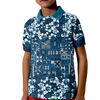 Blue Hawaiian Tapa Tribal Hibiscus Kid Polo Shirt