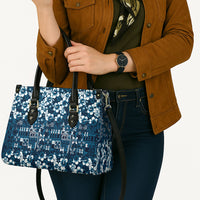 Blue Hawaiian Tapa Tribal Hibiscus Leather Bag