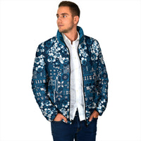 Blue Hawaiian Tapa Tribal Hibiscus Padded Jacket