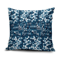 Blue Hawaiian Tapa Tribal Hibiscus Pillow Cover