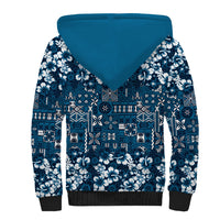 Blue Hawaiian Tapa Tribal Hibiscus Sherpa Hoodie