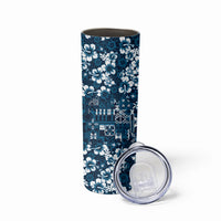Blue Hawaiian Tapa Tribal Hibiscus Skinny Tumbler