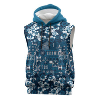 Blue Hawaiian Tapa Tribal Hibiscus Sleeveless Hoodie