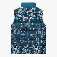 Blue Hawaiian Tapa Tribal Hibiscus Sleeveless Puffer Jacket