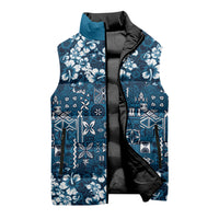 Blue Hawaiian Tapa Tribal Hibiscus Sleeveless Puffer Jacket