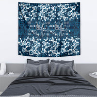 Blue Hawaiian Tapa Tribal Hibiscus Tapestry