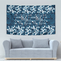 Blue Hawaiian Tapa Tribal Hibiscus Tapestry