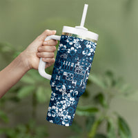 Blue Hawaiian Tapa Tribal Hibiscus Tumbler With Handle