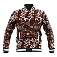 Burgundy Hawaiian Tapa Tribal Hibiscus Baseball Jacket