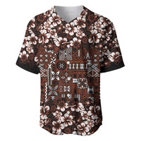 Burgundy Hawaiian Tapa Tribal Hibiscus Baseball Jersey