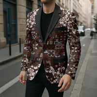 Burgundy Hawaiian Tapa Tribal Hibiscus Blazer
