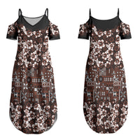 Burgundy Hawaiian Tapa Tribal Hibiscus Couples Matching Summer Maxi Dress and Long Sleeve Button Shirt