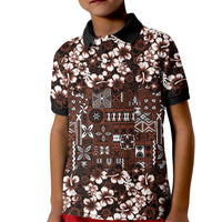 Burgundy Hawaiian Tapa Tribal Hibiscus Kid Polo Shirt