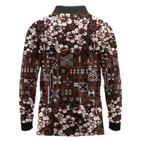 Burgundy Hawaiian Tapa Tribal Hibiscus Long Sleeve Polo Shirt