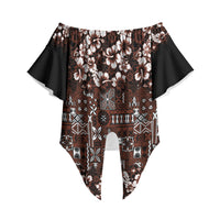 Burgundy Hawaiian Tapa Tribal Hibiscus Off Shoulder Wrap Waist Top LT9 Burgundy - Polynesian Pride