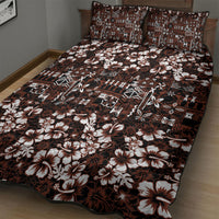 Burgundy Hawaiian Tapa Tribal Hibiscus Quilt Bed Set