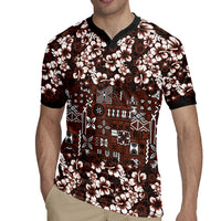Burgundy Hawaiian Tapa Tribal Hibiscus Rugby Jersey