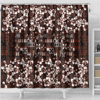 Burgundy Hawaiian Tapa Tribal Hibiscus Shower Curtain