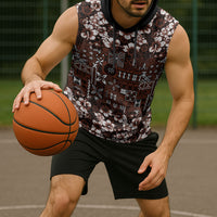 Burgundy Hawaiian Tapa Tribal Hibiscus Sleeveless Hoodie