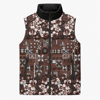 Burgundy Hawaiian Tapa Tribal Hibiscus Sleeveless Puffer Jacket