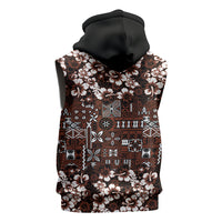 Burgundy Hawaiian Tapa Tribal Hibiscus Sleeveless Zip Hoodie