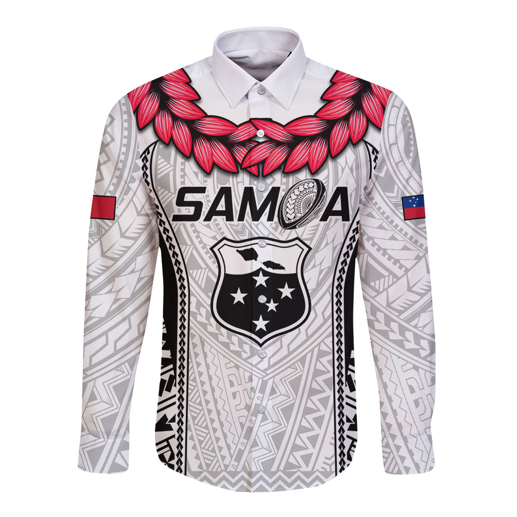 Samoa Rugby Long Sleeve Button Shirt Go Champions World Cup 2023 Polynesian Unique LT9 Unisex White - Polynesian Pride