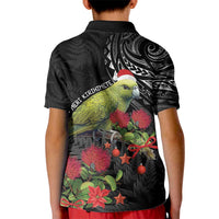 Meri Kirihimete Kakapo Kid Polo Shirt Black Silver Fern Christmas Vibe