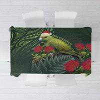 Meri Kirihimete Kakapo Tablecloth Green Silver Fern Christmas Vibe