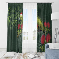 Meri Kirihimete Kakapo Window Curtain Green Silver Fern Christmas Vibe