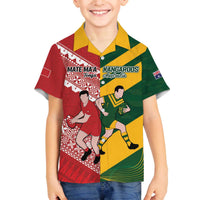 Australia-Tonga Rugby Pacific Custom Family Matching Off The Shoulder Long Sleeve Dress and Hawaiian Shirt The Kangaroos and Mate Ma'a Tonga LT9 Son's Shirt Red-Green - Polynesian Pride