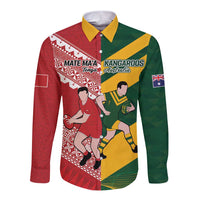 Australia-Tonga Rugby Pacific Custom Long Sleeve Button Shirt The Kangaroos and Mate Ma'a Tonga LT9 Unisex Red-Green - Polynesian Pride