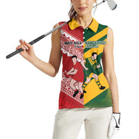 Australia-Tonga Rugby Pacific Custom Women Sleeveless Polo Shirt The Kangaroos and Mate Ma'a Tonga LT9 - Polynesian Pride