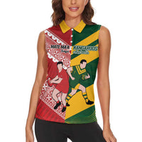 Australia-Tonga Rugby Pacific Custom Women Sleeveless Polo Shirt The Kangaroos and Mate Ma'a Tonga LT9 - Polynesian Pride