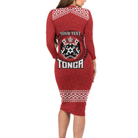 Tonga Rugby XIII Custom Family Matching Long Sleeve Bodycon Dress and Hawaiian Shirt Mate Ma'a Tonga with Ngatu Pattern