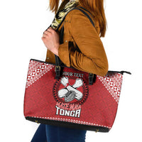 Tonga Rugby XIII Custom Leather Tote Bag Mate Ma'a Tonga with Ngatu Pattern