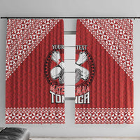 Tonga Rugby XIII Custom Window Curtain Mate Ma'a Tonga with Ngatu Pattern